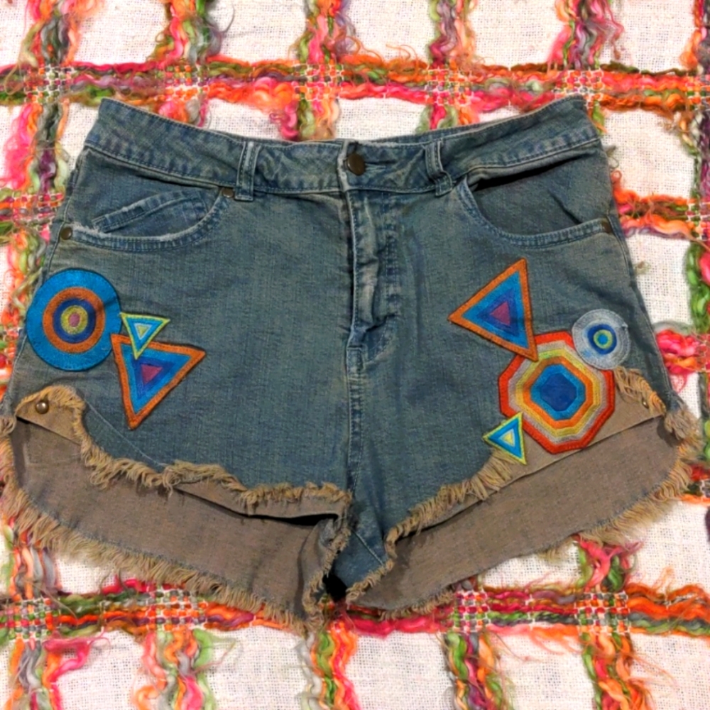 Chaser Embroidered Jean Shorts